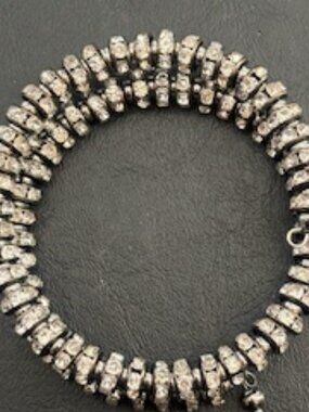 Rhinestone expansion bracelet-Silver tone metal-Spring loaded links